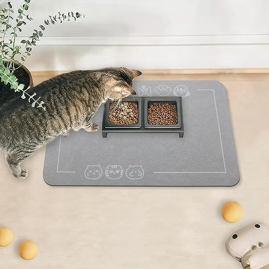 YCT Cat Pet Food Mat, Cat Feeding Mat, Non-Slip Bottom Absorbent Pet Mat, Quick Dry Dog Cat & Dog Food Mat, Pet Supplies Mat, 11.8"x18.1" Gray