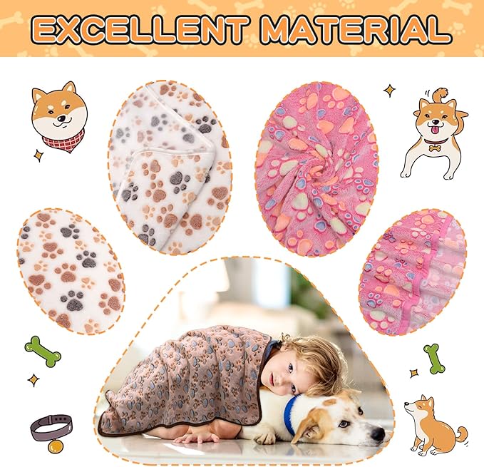 Rezutan Upgraded Dog Blankets for Large Dogs, 3 Pack Dog Cat Blankets Washable 42" x 32", Soft Pet Mat Throw Cover for Kennel Crate Bed, Cute Paw Pattern, Dog Blanket, Pet Blanket