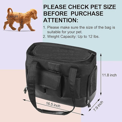 Cat Carrier, Dog Carrier, Pet Carrier, Foldable Waterproof Premium PU Leather Oxford Cloth Dog Purse, Portable Bag Carrier for Small to Medium Cat and Small Dog, Airline Approved Soft-Sided Carrier