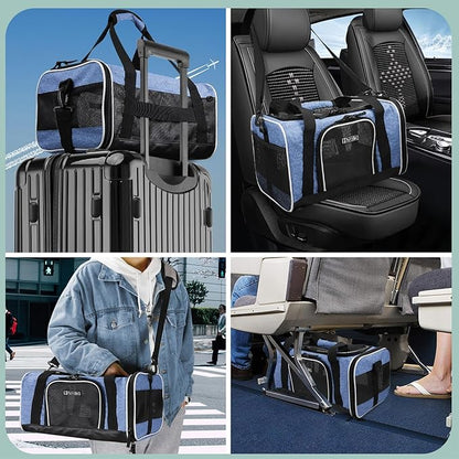 Petskd Pet Carrier 17x12x8.5 JetBlue Allegiant Airline Approved,Pet Travel Carrier Bag for Small Cats and Dogs, Soft Dog Carrier for 1-13 LBS Pets,Dog Cat Carrier with Safety Lock Zipper(Blue)