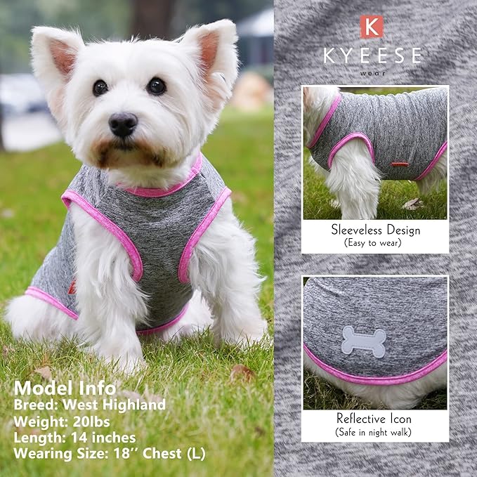 KYEESE 2 Pack Dog Shirts Quick Dry Soft Stretchy Dog T-Shirts with Reflective Label Tank Top Sleeveless Vest Sun Protection Dog Clothes for Small Medium Dogs