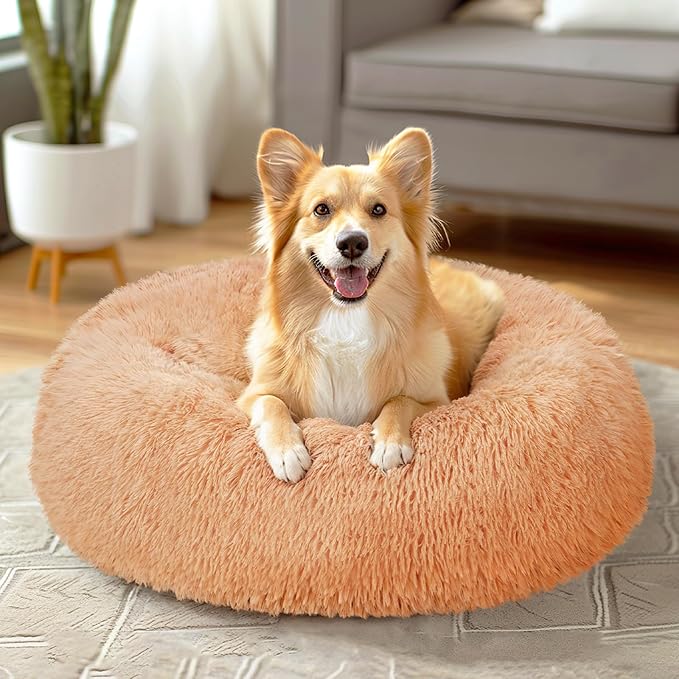 Veehoo Calming Dog Bed for Large Medium Dogs 45 lbs 30", Beige