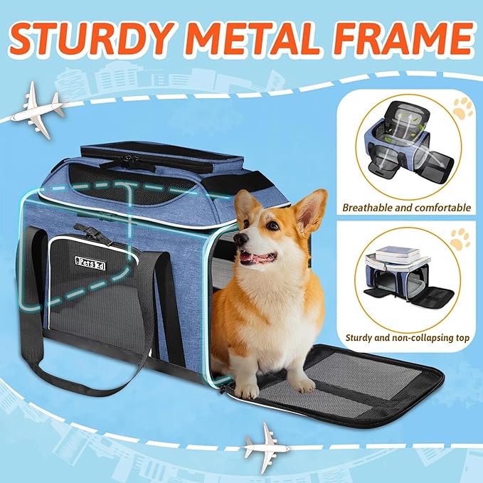 Petskd Top-Expandable Pet Carrier 17x13x9.5 Inches Southwest Allegiant Airline Approved
