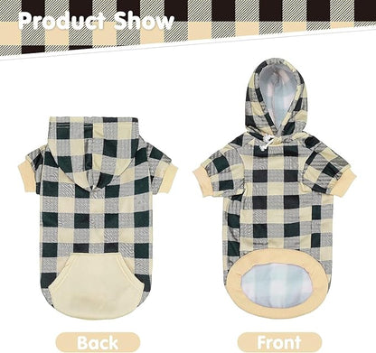 KOOLTAIL Plaid Dog Hoodie Pet Clothes Sweater with Hat and Pocket for Small Medium Large Size Dogs