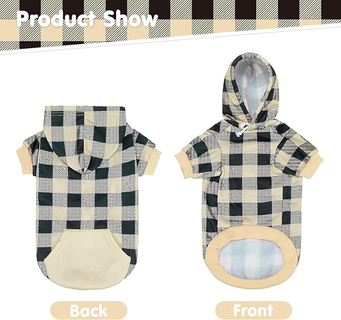 KOOLTAIL Plaid Dog Hoodie Pet Clothes Sweater with Hat and Pocket for Small Medium Large Size Dogs