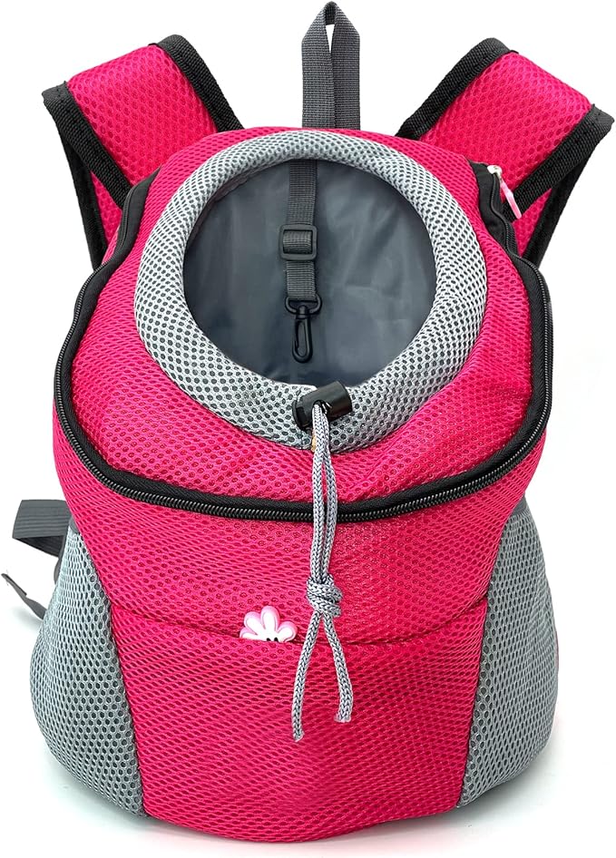 Fhiny Dog Carrier Backpack, Comfortable Doggy Front Backpack Pet Puppy Carrier Travel Pack with Breathable Head Out Design and Padded Shoulder for Walking Biking Hiking Camping (Rose, Large: 9-14lbs)