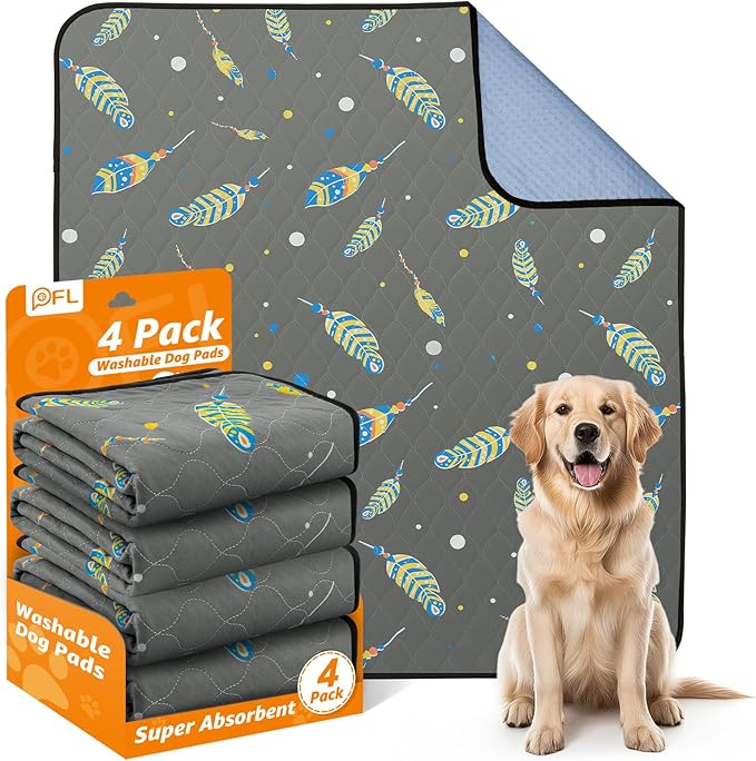 Washable Pee Pads for Dogs: 4 Pack Reusable Puppy Pads 34x36 Inch