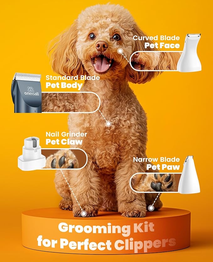 oneisall Dog Clippers and Dog Paw Trimmer Kit 2 in 1 Low Noise Cordless Dog Clippers for Grooming Pet Hair Trimmers for Small and Large Dogs Cats Animals