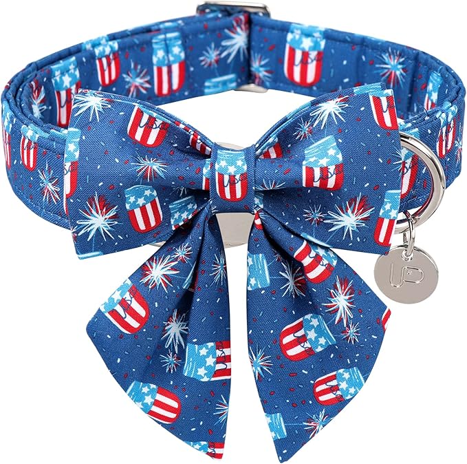 Patriotic Dog Collar with Bow Tie 4th of 16-26in