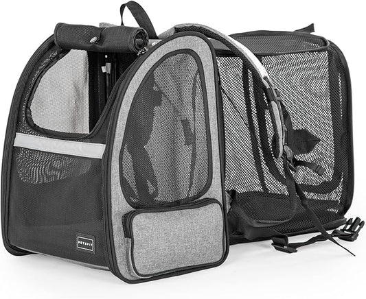 Petsfit Dog Backpack Carrier,Cat Backpacks Expandable with Great Ventilation,Fleece Mat,Perfect for Hiking,Camping Hold Pets Under 22lbs