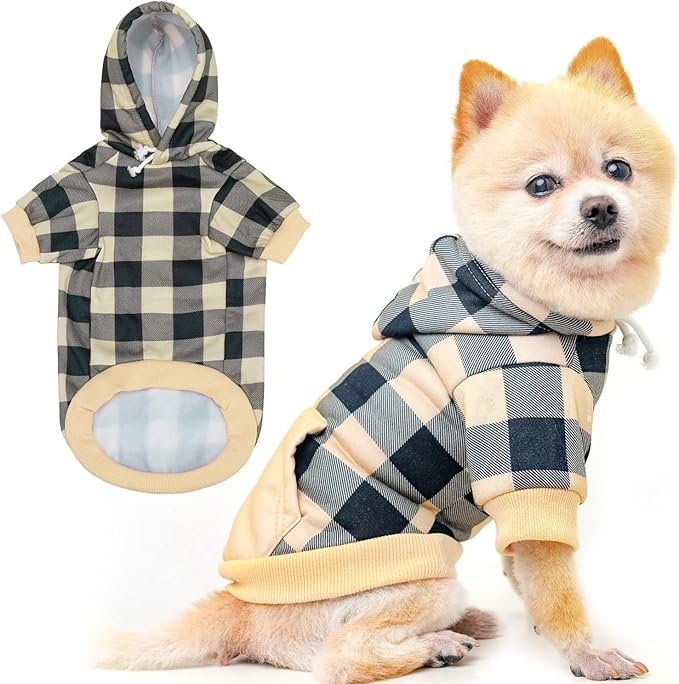 KOOLTAIL Plaid Dog Hoodie Pet Clothes Sweater with Hat and Pocket for Small Medium Large Size Dogs