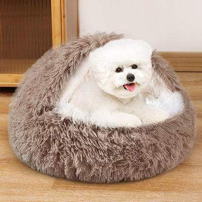 NOYAL Dog Bed Round Hooded Plush Cat Cave