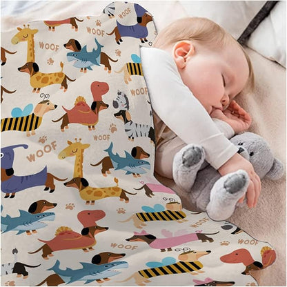 Dachshund Dogs Baby Blanket Food Blanket Gifts Super Soft Swaddle Toddler Blanket, Newborn, Infant Nursery Blanket for Stroller, Crib XS 30x40 in for Pet/Toddler