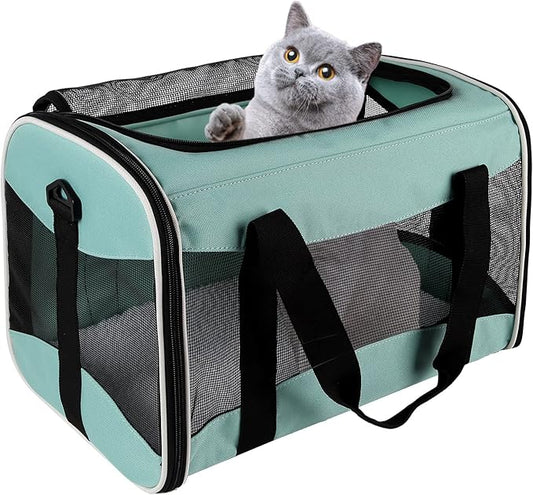 Cat Carrying Case - Pet Carrier, Up to 30Lbs Soft Sided Protable and Breathabl Pet Travel Carrier, Pet Travel Carrier Removable Fleece Pad, Collapsible for Large Cats Small Dogs(X-Large, Green)