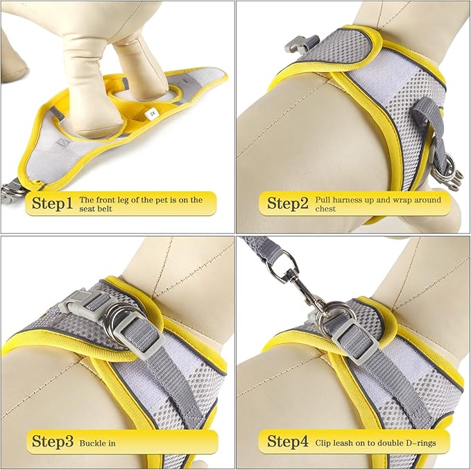 YIMEIS Dog Harness and Leash Set, No Pull Soft Mesh Pet Harness, Reflective Adjustable Puppy Vest for Small Medium Large Dogs, Cats (Yellowgrey, Small (Pack of 1)