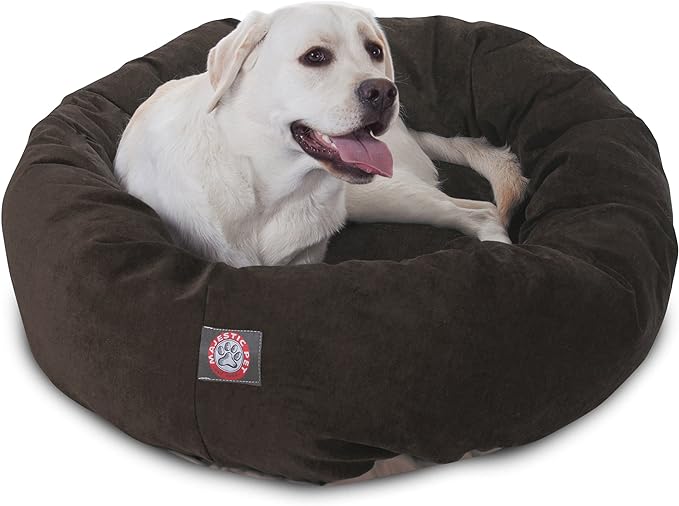 Majestic Pet 40 Inch Micro Velvet Calming Dog Bed Washable – Cozy Soft Round Dog Bed with Spine for Head Support 40x29x9 (inch)