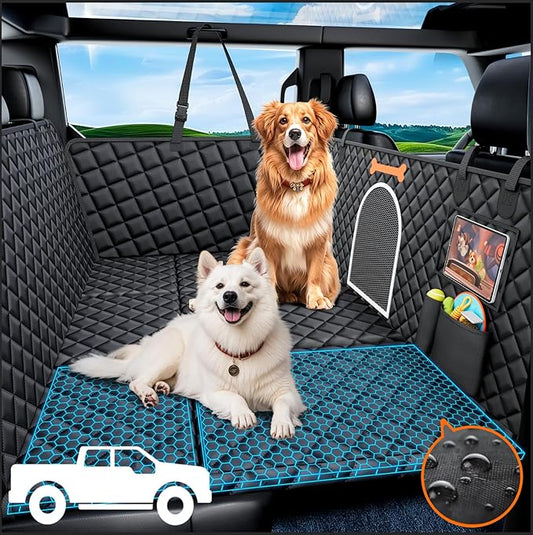 XL Dog Car Seat Cover for Back Seat, Large Space Dog Back Seat Extender for Truck with 6 Foldable Boards Hard Bottom Dog Hammock Waterproof Bed Extenders for Truck, Large SUV (Black)