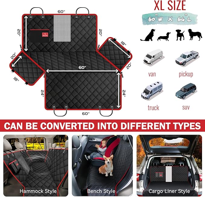 TantivyBo Dog Car Seat Cover for Back Seat 100% Waterproof (60''W x 64''L)