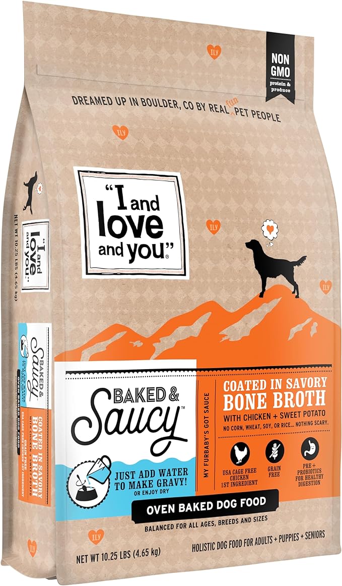 I AND LOVE AND YOU Baked and Saucy Dry Dog Food - Chicken + Sweet Potato - Prebiotic + Probiotic, Real Meat, Grain Free, No Fillers, 10.25lb Bag