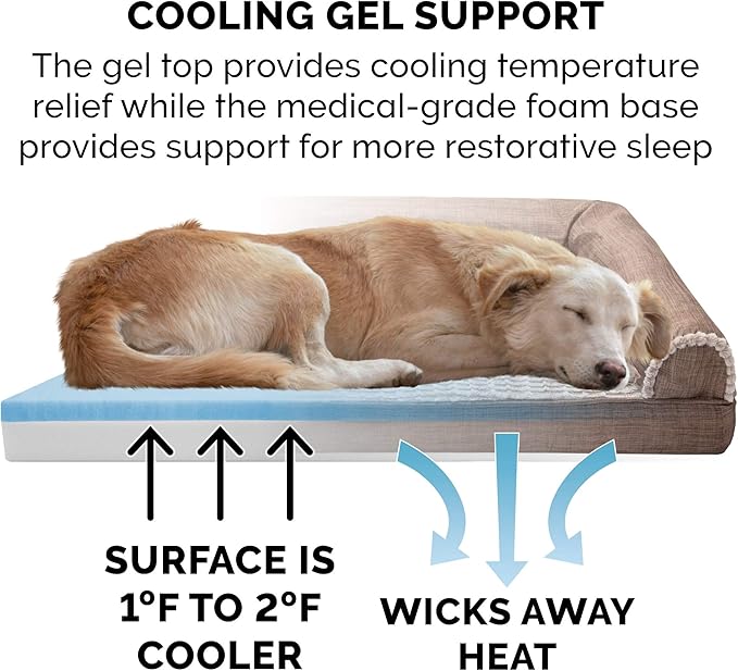 Furhaven Cooling Gel Dog Bed for Large Dogs w/ Removable Bolsters & Washable Cover 125 lbs