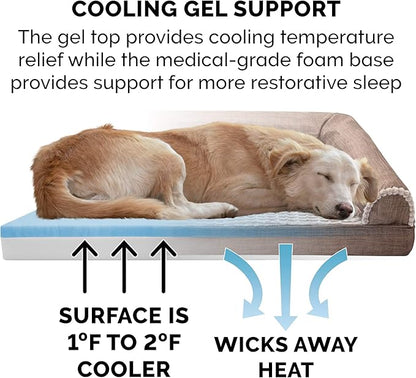 Furhaven Cooling Gel Dog Bed for Large Dogs w/ Removable Bolsters & Washable Cover 125 lbs