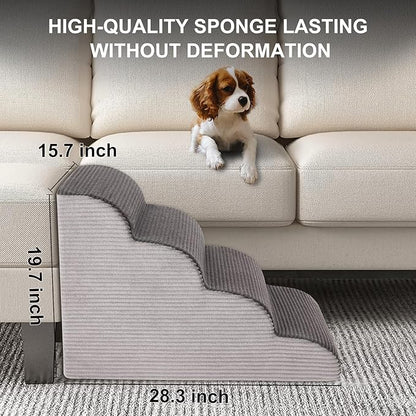 19.7”H Curved Dog Stairs for High Beds, Pet Steps with Durable Non-Slip Washble Fabric Cover, Pet Stairs for High Bed Climbing, Dog Steps for Small Dogs and Cats, 4-Tiers（28.3" D x 15.7" W）