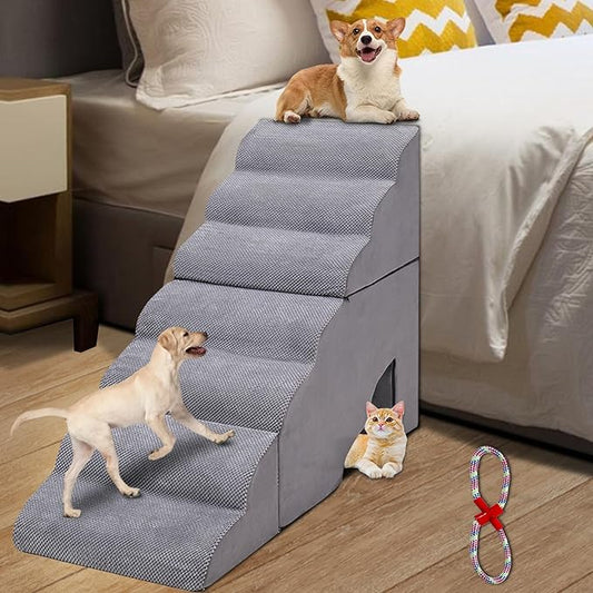 32 Inches Dog Stairs& Steps for High Beds, 30D Density Foam Extra Wide Dog Ramps Pet Stairs Pet Ladder for Bedside Couch Suitable for Dogs Older Cats