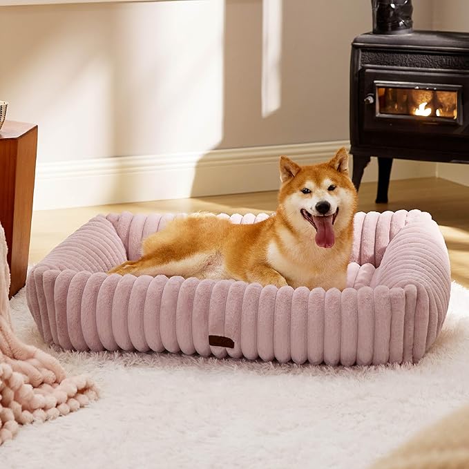 Bedsure Cute Dog Bed for Large Dogs 36x27x8inches, Blush