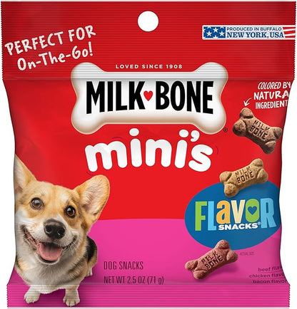 Milk-Bone Mini's Flavor Snacks Dog Treats, 2.5 Ounce (Pack of 20), Perfect for Walks, Travel Size, Party Favor