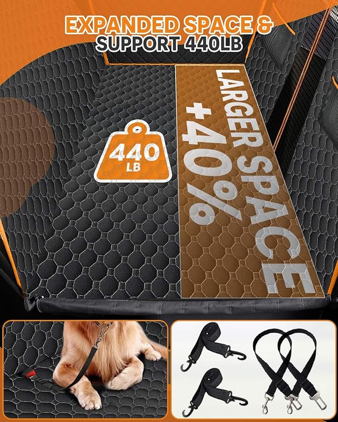 Victoper Back Seat Extender for Dogs 440 LB, 600D Heavy 2 Seatbelts, 100% Waterproof