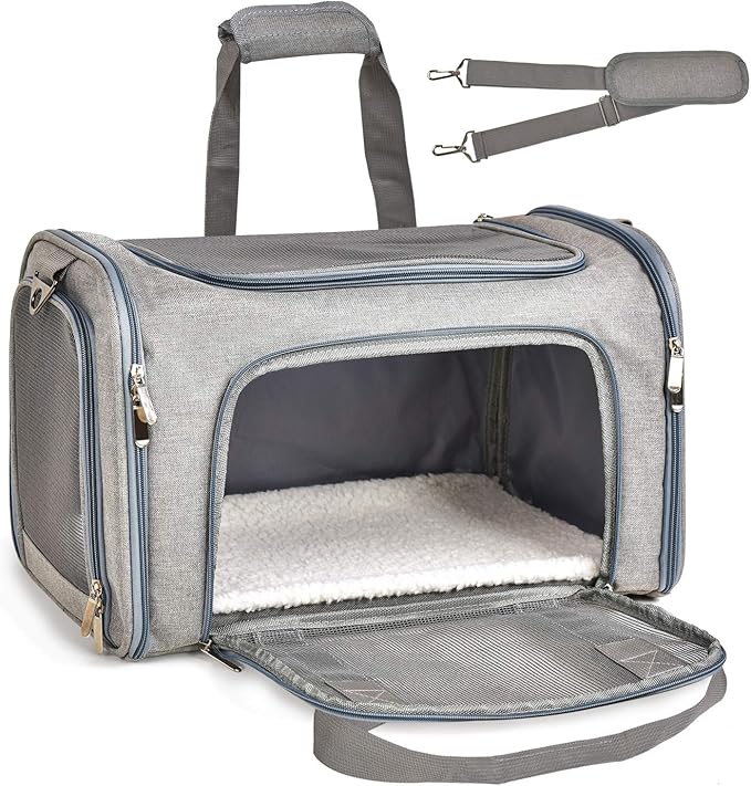 Henkelion Cat, Dog Carrier for Small Medium Cats Puppies up to 15 Lbs, TSA Airline Approved Carrier Soft Sided, Collapsible Travel Puppy Carrier - Grey