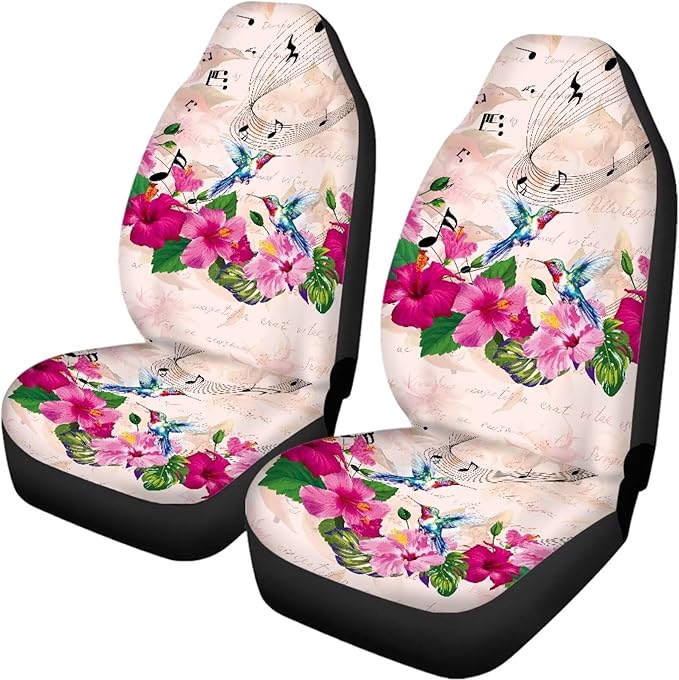Hummingbird Flower Cute Car Seat Covers Full Set 4pcs Front