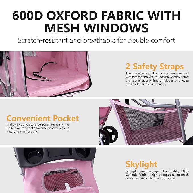 Small Dog Stroller 33lbs (Pink)