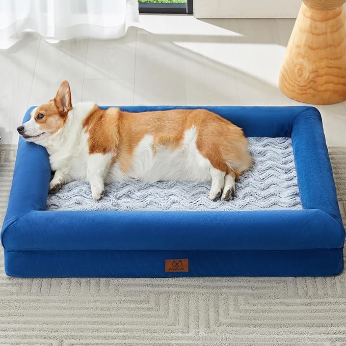 WNPETHOME Washable Dog Bed Medium Size Dog, Medium Waterproof Dog Couch with Removable Washable Cover & Anti-Slip Bottom, Dog Crate Bed with Sides(Blue)