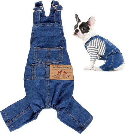 Rbenxia 1 Piece of Dog Denim Shirts Puppy Jean Jacket Sling Jumpsuit Costumes Pet Jean Overalls Dog Pants Outfits for Small Puppy Cat Pets (Blue, Large)