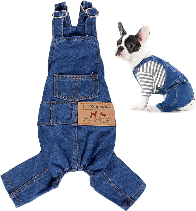 Rbenxia 1 Piece of Dog Denim Shirts Puppy Jean Jacket Sling Jumpsuit Costumes Pet Jean Overalls Dog Pants Outfits for Small Puppy Cat Pets (Blue, Small)