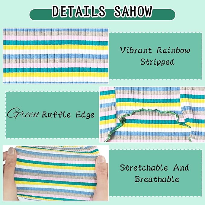 Small Medium Dog Clothes Rainbow Striped Dog Shirts Stretchable Long Sleeve Cat T-Shirt Pet Outfits for Chihuahua Yorkie Teddy (Green Edge