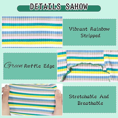 Small Medium Dog Clothes Rainbow Striped Dog Shirts Stretchable Long Sleeve Cat T-Shirt Pet Outfits for Chihuahua Yorkie Teddy (Green Edge
