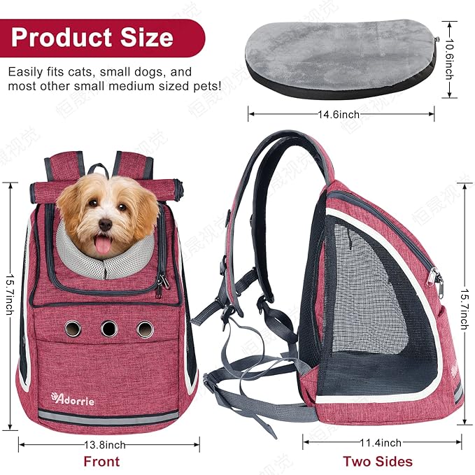 Dog Cat Backpack Carrier for Small Dogs and Cats, Safer Multifunctional Pet Backpack Carrier for Hiking, Walking, Traveling, Outdoor Activities (Pink)…