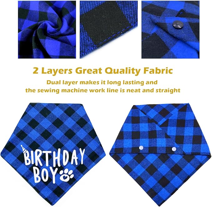 Birthday Plaid Dog Bandana with Button