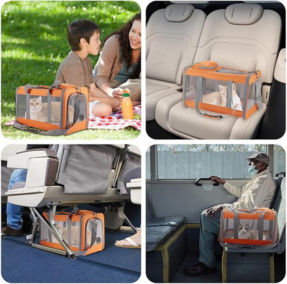 Cat Carrier Dog Carrier Airline Approved Pet Carrier Pet Travel Bag with Breathable Honeycomb Board Soft Cat Travel Carrier Removable Support Board for Car Trips,Air Travel,Vet Visits Orange