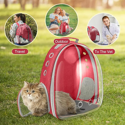 Cat Carrier Backpack Portable Pet Travel Solution Pet Carrier Dog Carrier Backpack Bag Space Capsule for Small Medium Cat Puppy Dog Travel Hiking Walking Camping Up to 17Lb (Red)