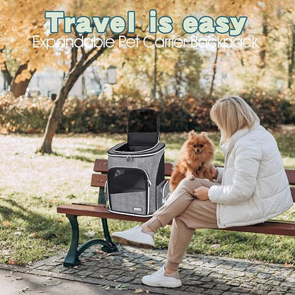 BAGLHER Expandable Pet Carrier Backpack，Pet Backpack for Small Cats Puppies Dogs Bunny, Airline-Approved Ventilate Backpack for Travel, Hiking and Outdoor Use. Grey