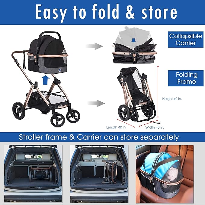 HPZ Pet Rover Prime 3-in-1 Luxury Dog/Cat Stroller