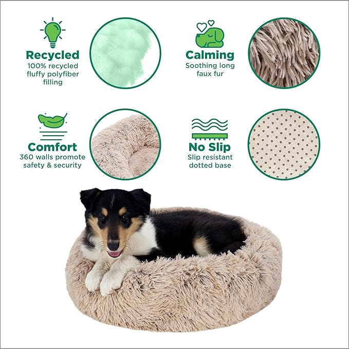 Furhaven 23" Round Calming Donut Dog Bed for Indoor Cats & Small Dogs 20 lbs 23.0"L x 23.0"W x 9.0"Th