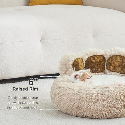Jiupety Pet Round Bed of Paw Shape (22"×22"×6"), Camel.