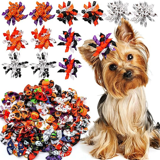 Halloween Decorations for Dog 60Pcs/30Pairs Halloween Dog Hair Bows with Rubber Bands Small Dog Bows Halloween Puppy Dog Grooming Bows for Dog Puppy Cat Bunny Yorkie Pet Hair Grooming Accessories