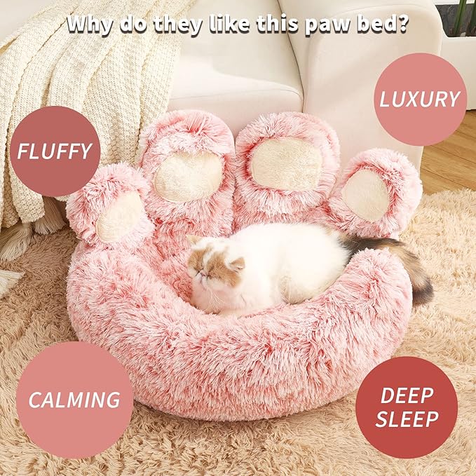 Jiupety Pet Round Bed of Paw Shape (22"×22"×6"), Pink