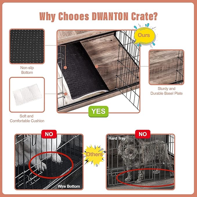 DWANTON Dog Crate Furniture with Cushion 38.5" L,