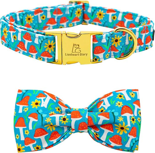 Lionheart glory Dog Collar Fall Dog Collars with Bow Tie Blue Dog Collar Bow Female Male Pet Collar Dogs Collar Bows Duty Adjustable Dog Bow Collars for Medium Dogs